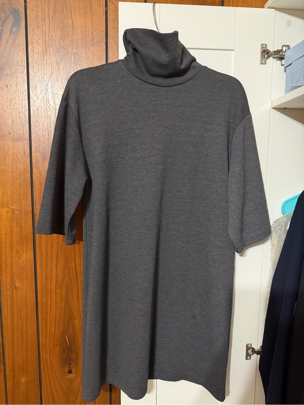 Zara Dark Charcoal Gray Midi Turtleneck Dress Small